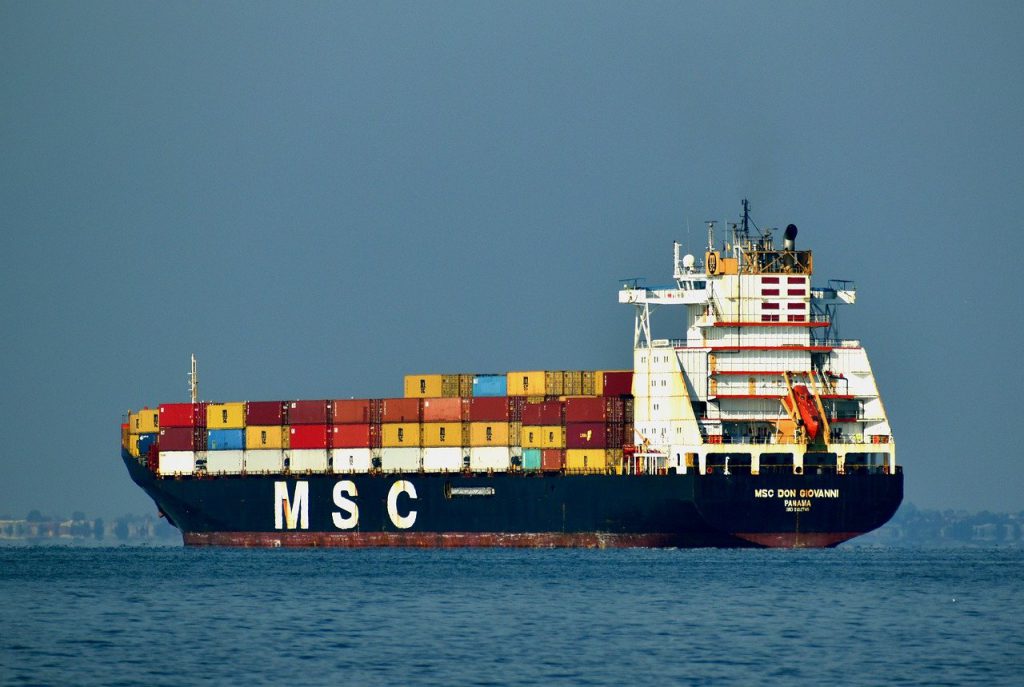 cargo ship, ship, sea